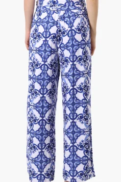 International INC Company Patterned Fold Over Palazzo Pants - Blue