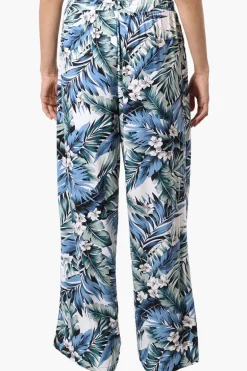 International INC Company Leaf Print Tie Waist Palazzo Pants - Blue