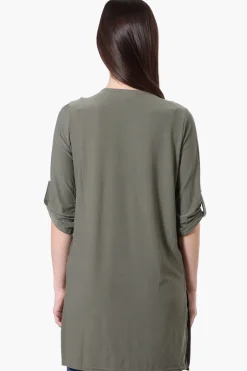 International INC Company Roll Up Sleeve Open Duster Cardigan - Olive
