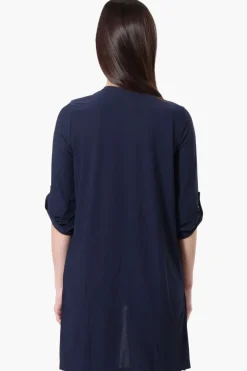 International INC Company Roll Up Sleeve Open Duster Cardigan - Navy