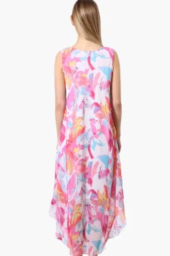 International INC Company Patterned Round Neck Maxi Dress - Pink