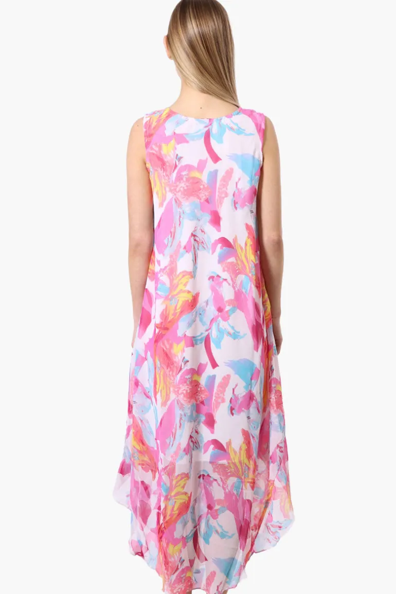 International INC Company Patterned Round Neck Maxi Dress - Pink