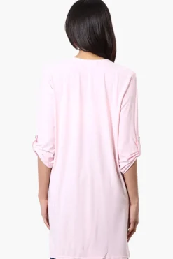 International INC Company Roll Up Sleeve Open Duster Cardigan - Pink