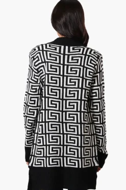 International INC Company Greek Print Wrap Cardigan - White