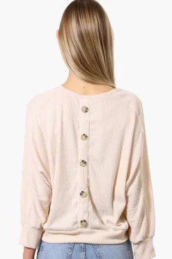 International INC Company Ribbed Button Back Detail Pullover Sweater - Cream