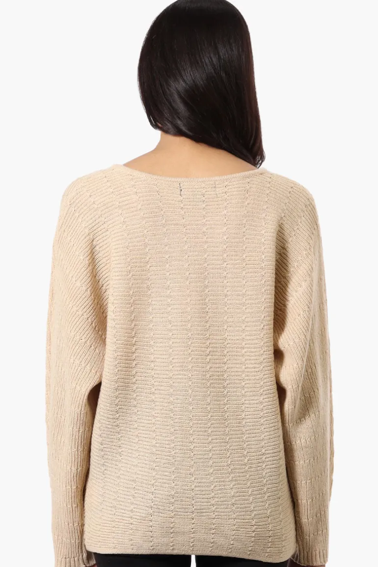 International INC Company Cable Knit Boat Neck Pullover Sweater - Beige