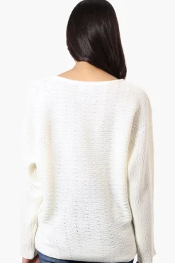 International INC Company Cable Knit Boat Neck Pullover Sweater - White