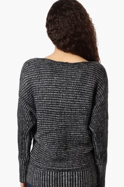 International INC Company Ribbed Boat Neck Pullover Sweater - Black