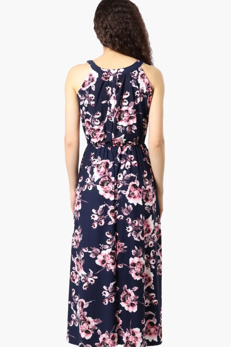 International INC Company Floral Halter Neck Midi Dress - Navy