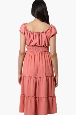 International INC Company Tiered Smocked Waist Maxi Dress - Coral