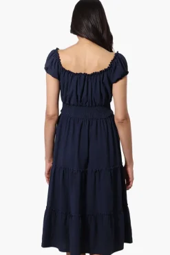 International INC Company Tiered Smocked Waist Maxi Dress - Navy