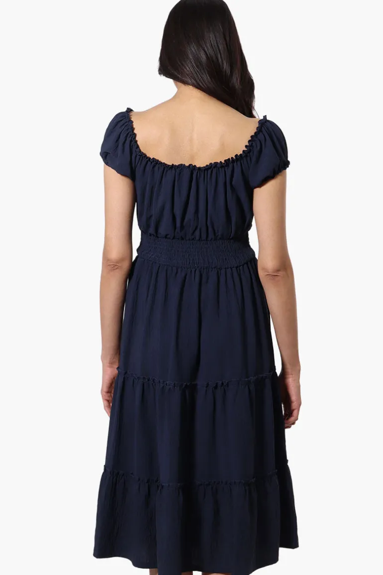 International INC Company Tiered Smocked Waist Maxi Dress - Navy