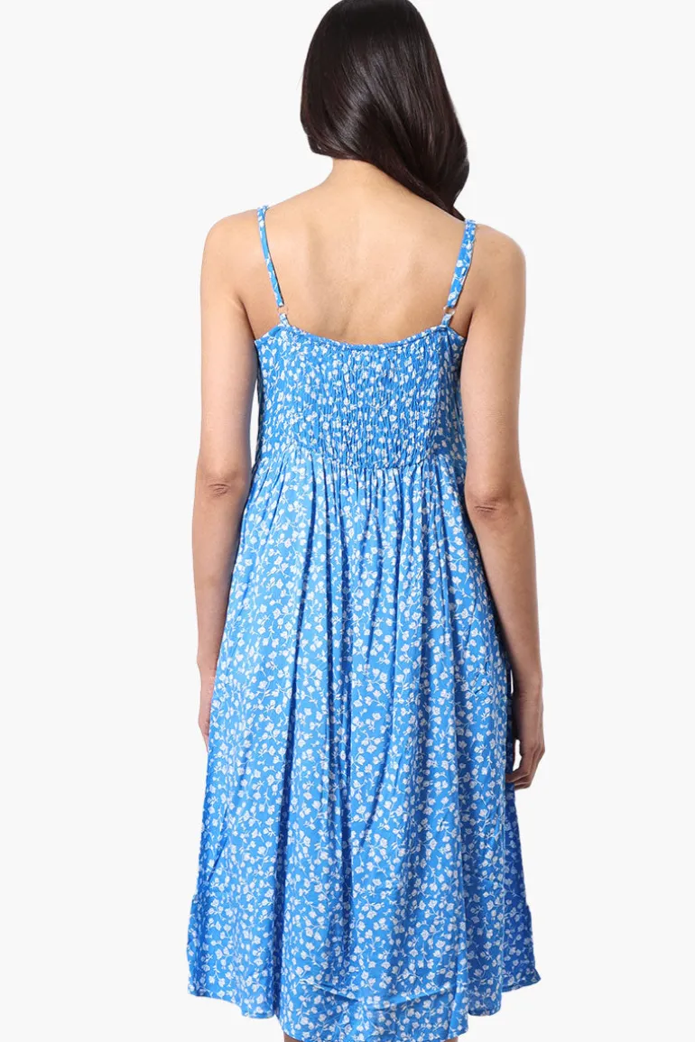 International INC Company Floral Button Down Midi Dress - Blue