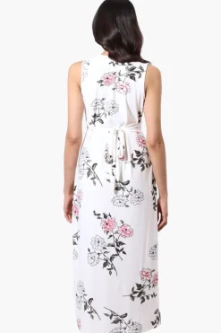 International INC Company Floral Crossover Back Tie Maxi Dress - White
