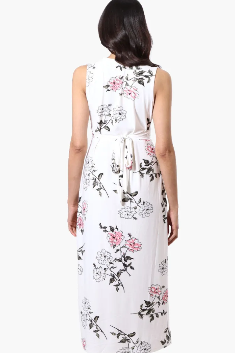 International INC Company Floral Crossover Back Tie Maxi Dress - White