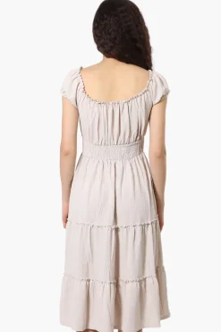 International INC Company Tiered Smocked Waist Maxi Dress - Beige