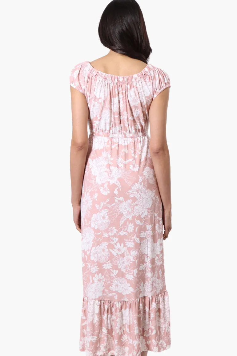 International INC Company Floral Ruffled Button Down Midi Dress - Pink