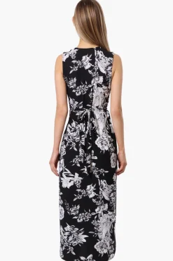 International INC Company Floral Padded Crossover Maxi Dress - Black
