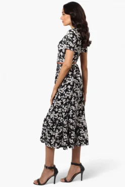 International INC Company Floral Belted Short Sleeve Maxi Dress - Black