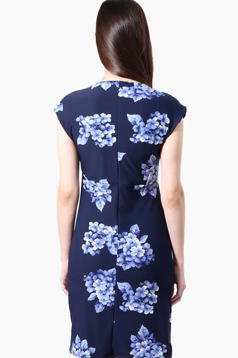 International INC Company Floral Cap Sleeve Day Dress - Navy