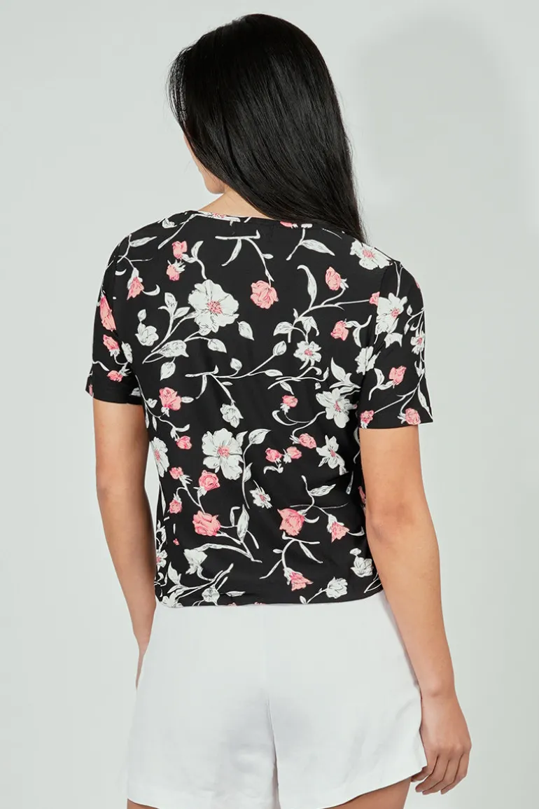 International INC Company Floral Drawstring Detail Tee - Black