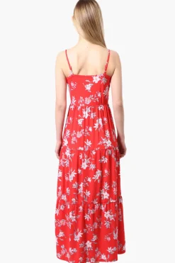 International INC Company Floral Spaghetti Strap Maxi Dress - Red
