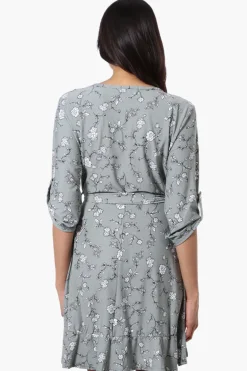 International INC Company Floral Belted Crossover Day Dress - Mint