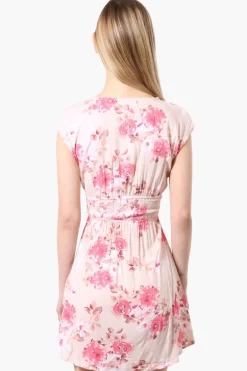 International INC Company Floral Smocked Waist Day Dress - Pink