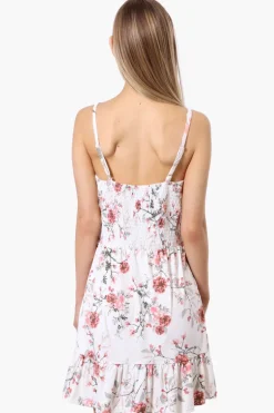 International INC Company Floral Smocked Day Dress - White