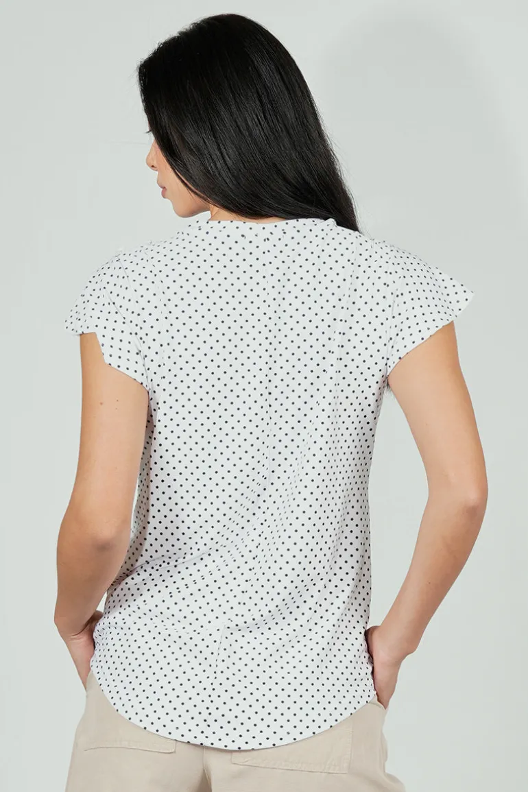 International INC Company Polka Dot Short Sleeve Cinched Collar Blouse - White
