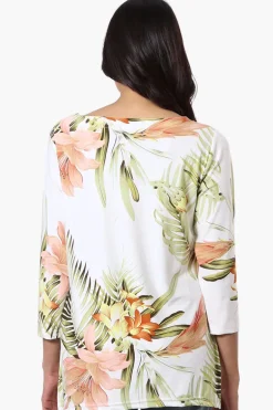 International INC Company Floral 3/4 Sleeve Blouse - White
