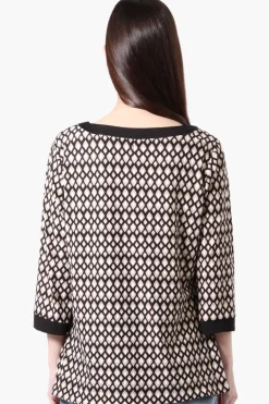 International INC Company Patterned Side Slit 3/4 Sleeve Shirt - Black