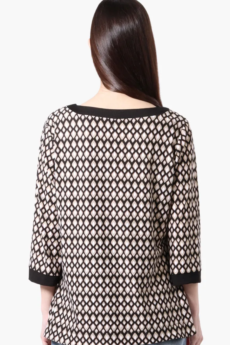 International INC Company Patterned Side Slit 3/4 Sleeve Shirt - Black