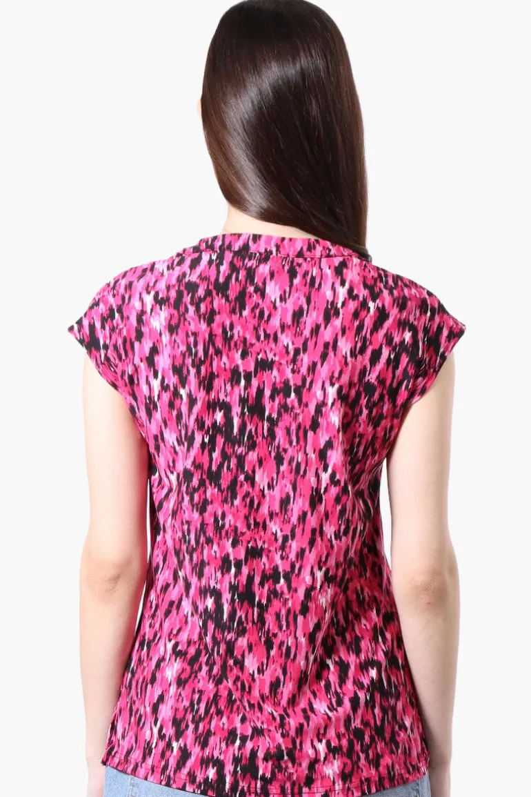 International INC Company Patterned Cap Sleeve Henley Shirt - Pink