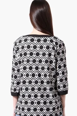 International INC Company Patterned Side Slit 3/4 Sleeve Shirt - Black