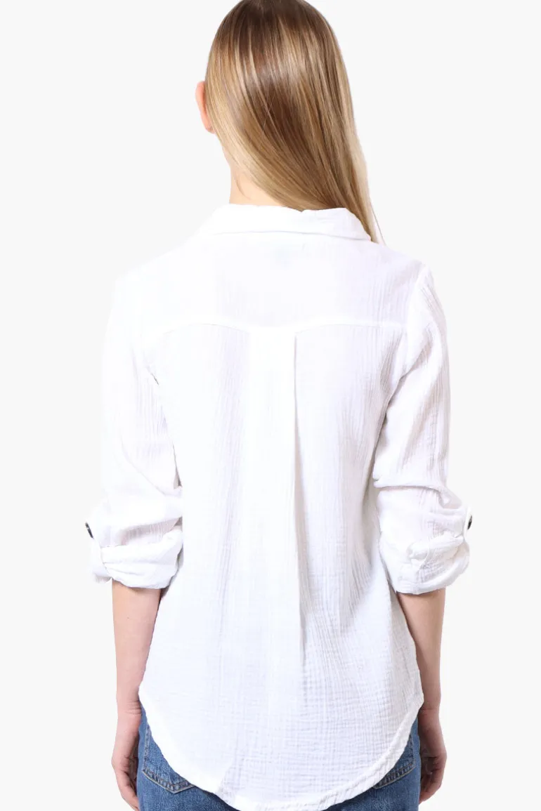 International INC Company Roll Up Sleeve Button Down Shirt - White