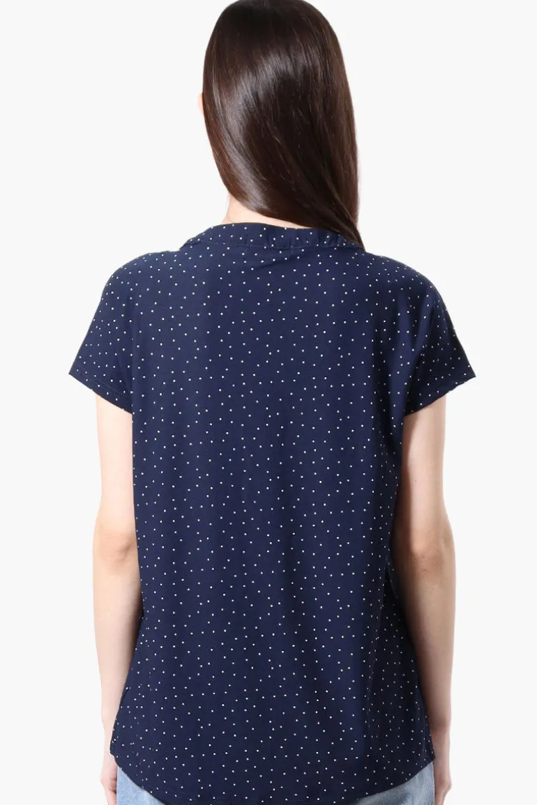 International INC Company Dotted Short Sleeve Blouse - Navy