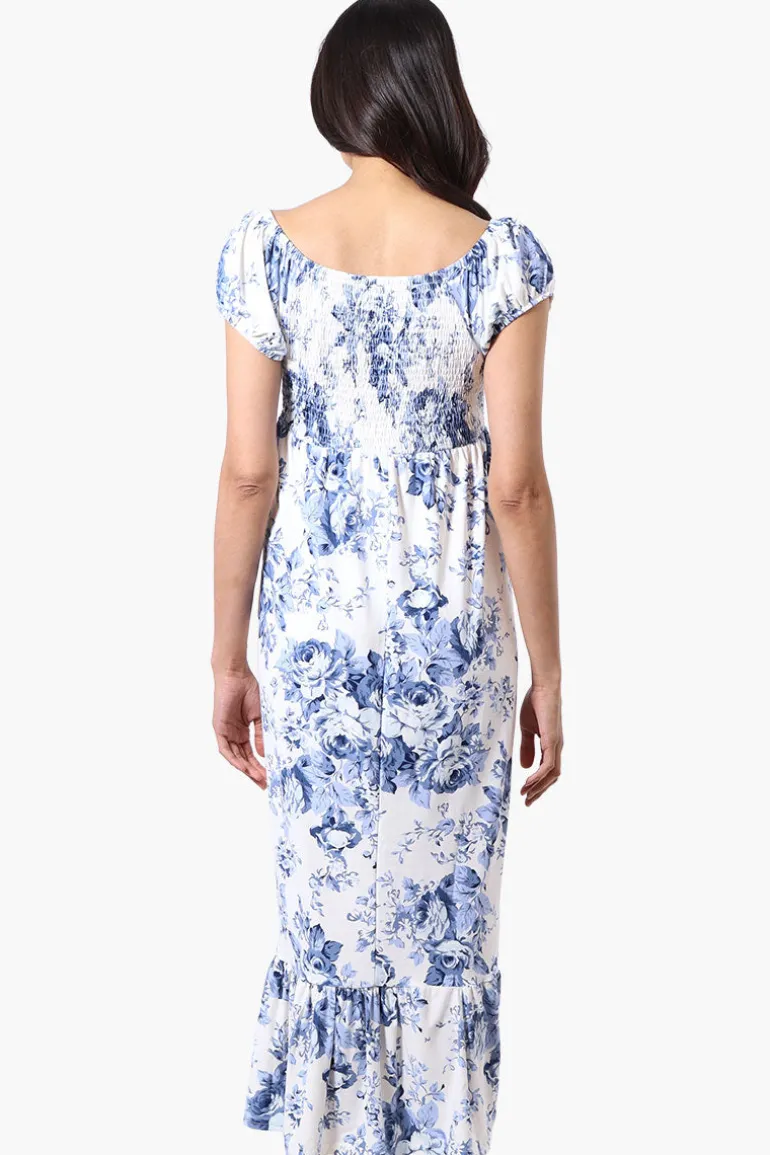 International INC Company Floral Smocked Back Maxi Dress - White