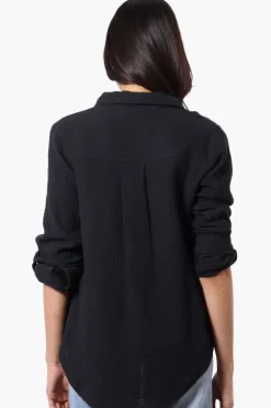 International INC Company Roll Up Sleeve Button Down Shirt - Black