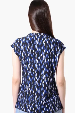 International INC Company Patterned Cap Sleeve Henley Shirt - Blue