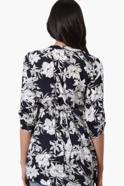 International INC Company Floral Pintuck Blouse - Navy