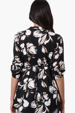International INC Company Floral Pintuck Blouse - Black