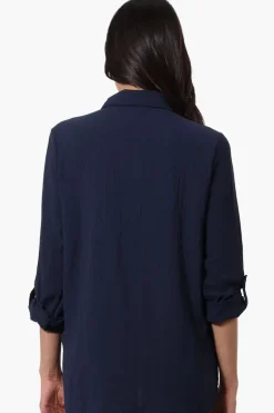 International INC Company Button Down Roll Up Sleeve Shirt - Navy