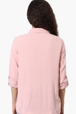 International INC Company Button Down Roll Up Sleeve Shirt - Pink