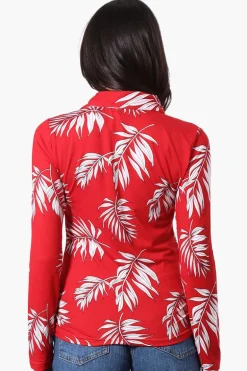 International INC Company Floral Ruched Button Down Shirt - Red