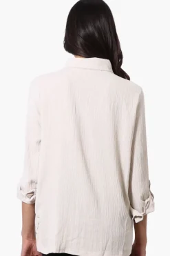 International INC Company Button Down Roll Up Sleeve Shirt - Beige