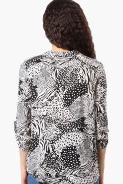 International INC Company Patterned Hidden Button Blouse - Black