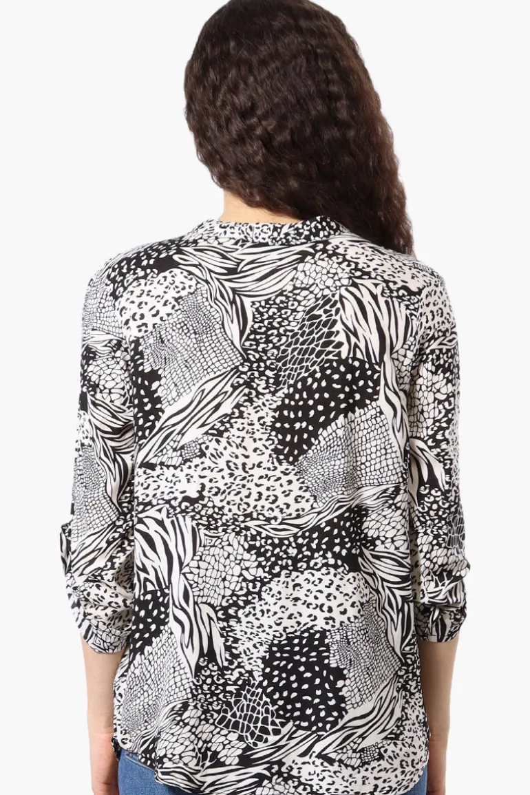 International INC Company Patterned Hidden Button Blouse - Black