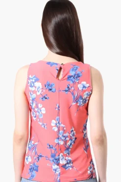 International INC Company Floral Cinched Collar Tank Top - Pink