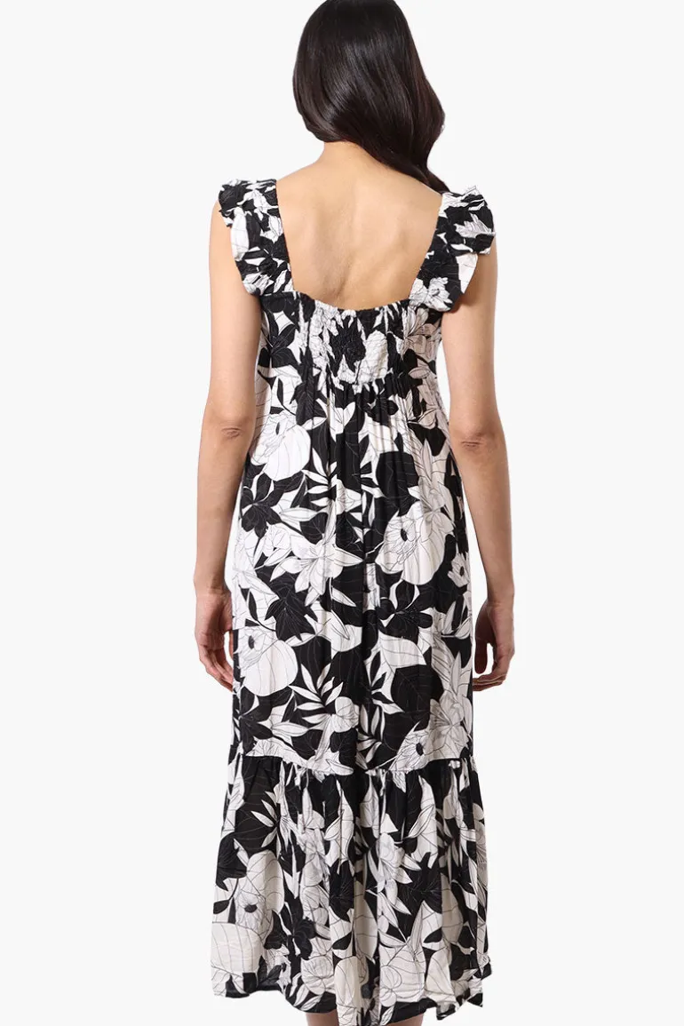 International INC Company Floral Ruffle Strap Maxi Dress - Black